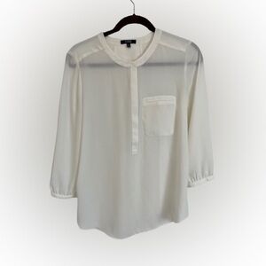 NYDJ Cream 3/4 Sleeve Blouse with Mandarin Collar and Pleating Detail Size S